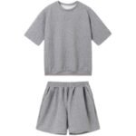 P85 Ribbed Hem T-sleeve High Temperature Three-dimensional Embossed Summer Short-sleeved Shorts Suit