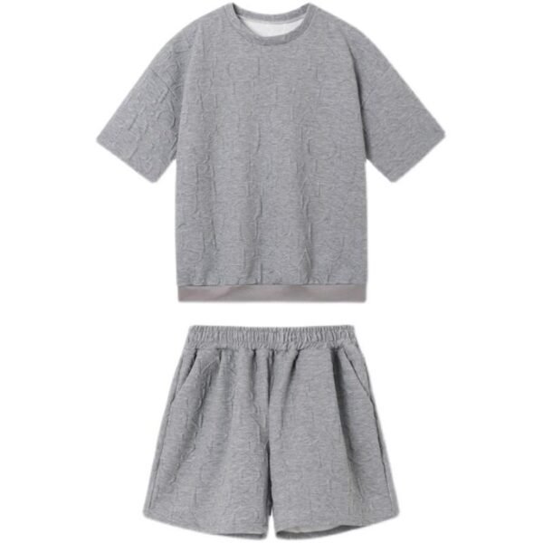 P85 Ribbed Hem T-sleeve High Temperature Three-dimensional Embossed Summer Short-sleeved Shorts Suit