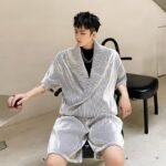 KK1614/P125 Solid Color Crumpled Lapel Shorts Suit