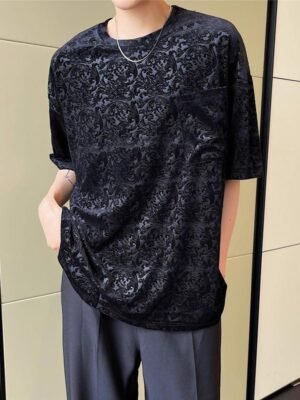 A452--6133--P55 P55 New Velvet Jacquard Round Neck T-shirt In Summer