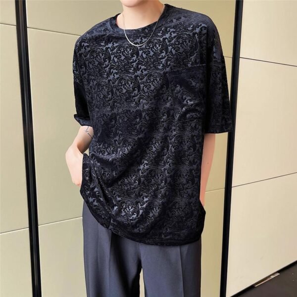 A452--6133--P55 P55 New Velvet Jacquard Round Neck T-shirt In Summer