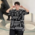 KK1656/P70 Letter Cashew Flower Printed Loose T-shirt