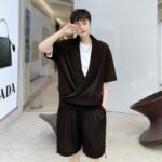 KK1614/P125 Solid Color Crumpled Lapel Shorts Suit