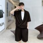 KK1614/P125 Solid Color Crumpled Lapel Shorts Suit