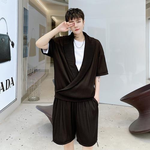 KK1614/P125 Solid Color Crumpled Lapel Shorts Suit