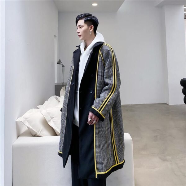 Retro Plaid Wool Coat Plaid Trench Coat Flannel Coat Checkered Jacket Double Breasted Coat