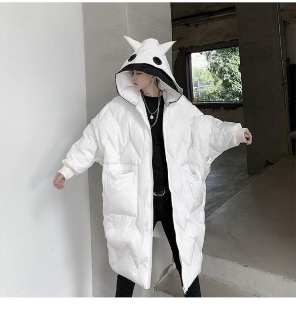 KK1300P210 Winter Contrast Color Double-hat Design Men's Loose Mid-length Cotton Coat