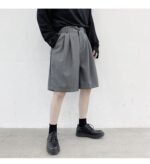 KK1375/P75 Double Live Pleat Design Loose Solid Color Casual Five-point Pants