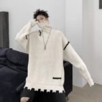 KK1570/P95 Winter Solid Color Hole High Neck Stitch Design Loose Thick Sweater