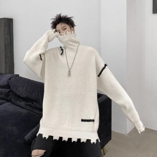 KK1570/P95 Winter Solid Color Hole High Neck Stitch Design Loose Thick Sweater