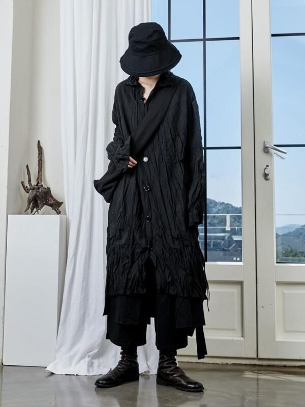 Niche Yoji Yamamoto Dark Design Sense Pleated Strap Long Shirt Jacket