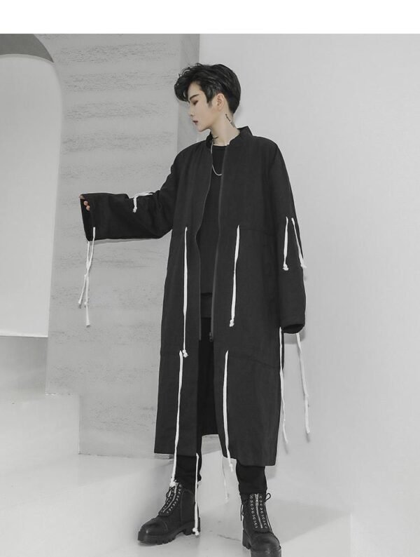 Men's Tide Long Windbreaker Jacket Long Coat Drawstring Jacket