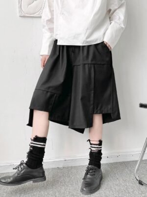 K1905 P65 Dark Asymmetric Japanese Loose Shorts