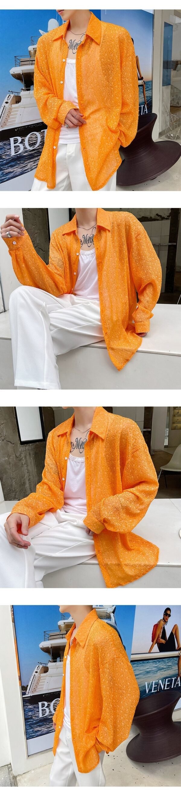 2395-P80 All-match Thin Transparent Long-sleeved Shirt