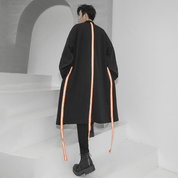 Streetwear Long Black Cardigan Windbreaker Jacket for Men