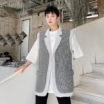 KK1631/P150 Lattice Stitching Contrast Color Fake Two-piece Vest