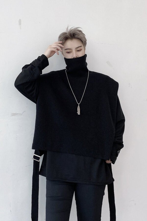 Japanese Streetwear Solid Color High Collar Knitted Vest Sleeveless Sweater Turtleneck Sweater Vest