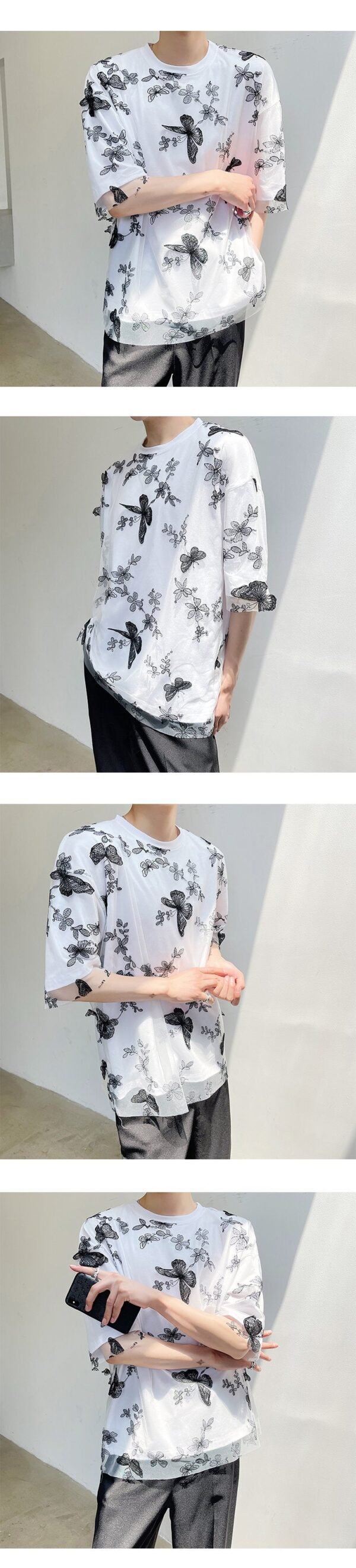 2392-P75 Butterfly Embroidery Knit Short Sleeves