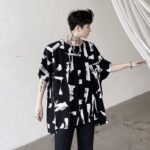 KK1686/P75 Geometric Pattern Drop Shoulder Raglan Sleeve Round Neck T-shirt