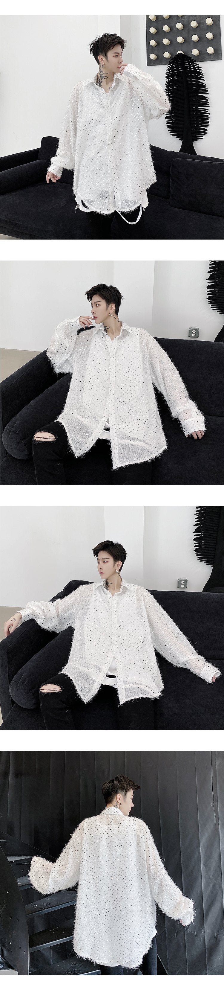 Shirts Oversize Men's Long Sleeves Loose Lazy Shirts Nocturnal DJ Hairdresser Tide