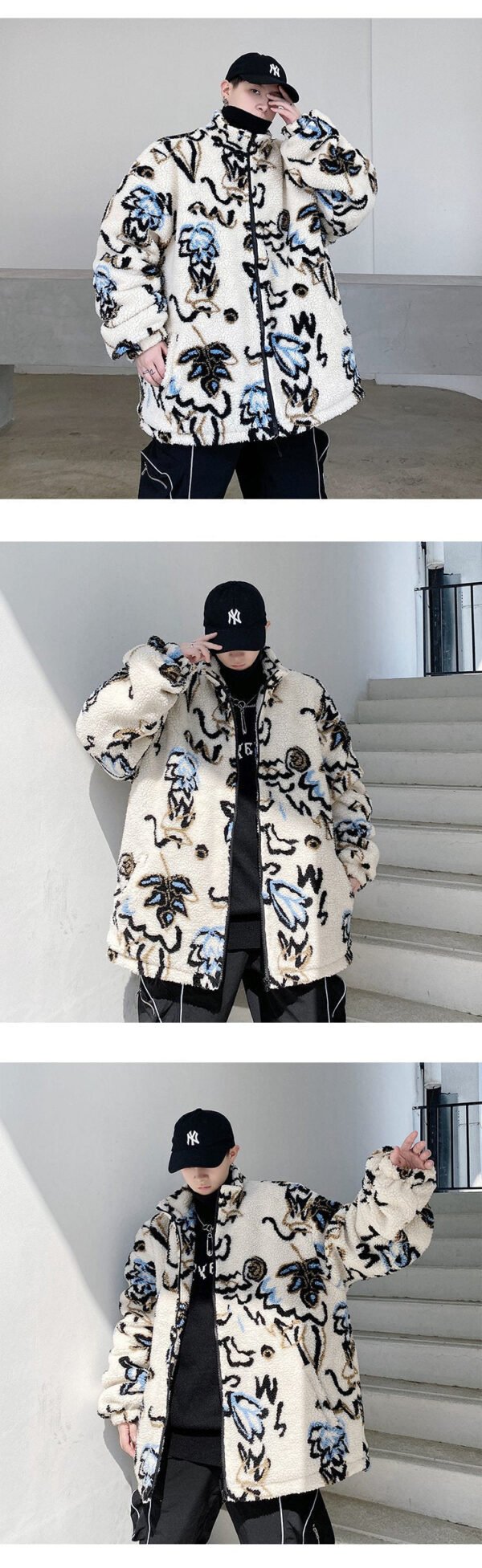 KK390 Personality Printed Lamb Wool Quilted Jacket