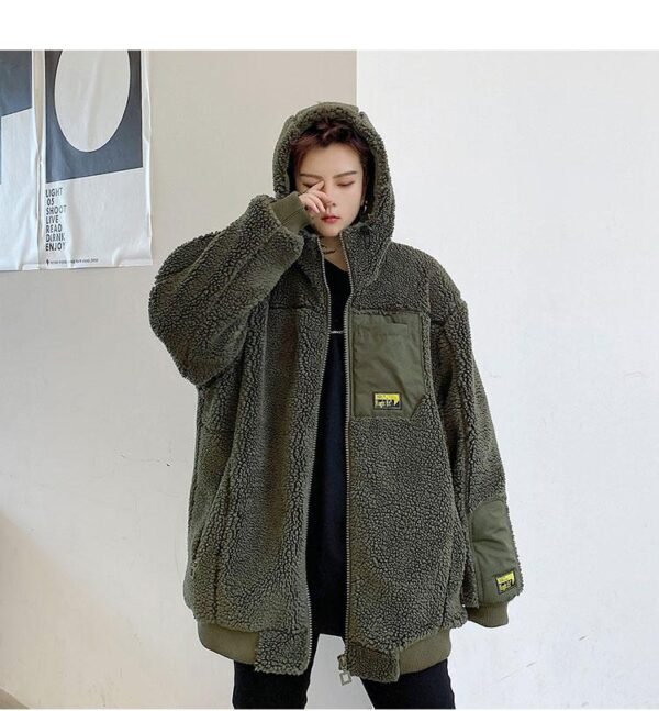 W205P125 Lambswool Jacket Handsome Hooded Thickened Cotton-padded Casual Jacket