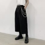 H1023P68 Dark Black Loose-fitting Wide-legged Pants Mini Straight Pants Design Tide