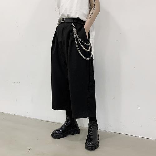 H1023P68 Dark Black Loose-fitting Wide-legged Pants Mini Straight Pants Design Tide