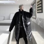 KK1308P235 Winter Style Splicing Small Fragrance Fabric Stand-up Collar Men's Mid-length Cotton Jacket