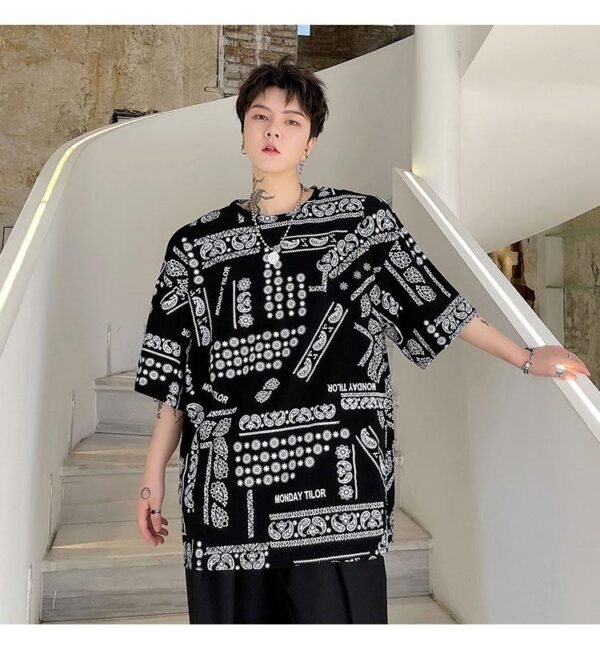 KK1656/P70 Letter Cashew Flower Printed Loose T-shirt