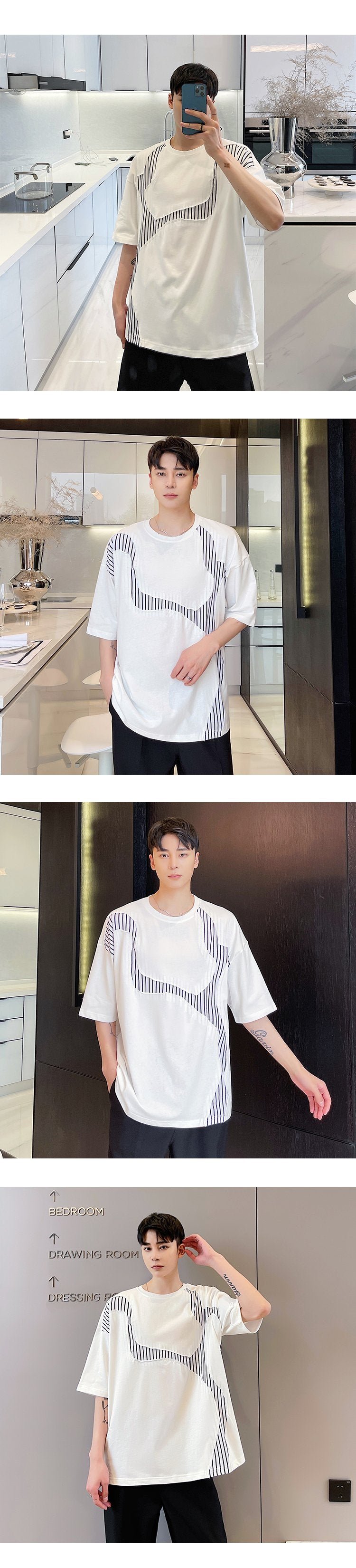 A452--6121--P55 New Summer Fashion Stitching Round Neck T-shirt