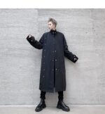 F419 New Men's Long Windbreaker Stand Collar Over The Knee Loose Trendy Casual Jacket