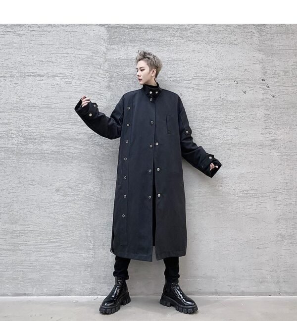 F419 New Men's Long Windbreaker Stand Collar Over The Knee Loose Trendy Casual Jacket