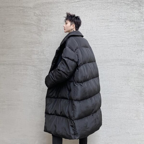 KK1572/P190 Winter Solid Color Dark Button Large Lapel Long Cotton Jacket