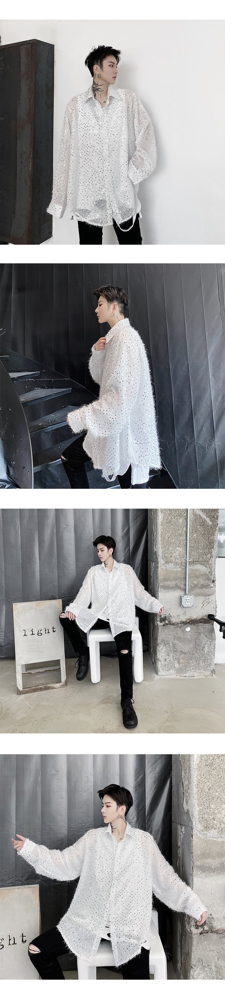 Shirts Oversize Men's Long Sleeves Loose Lazy Shirts Nocturnal DJ Hairdresser Tide