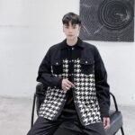 P115 Fashionable Plaid Panel Personalized Raw Edge Cutting Design Fashionable Jacket