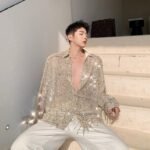 H1022 P105 Heavy Craft Irregular Sequin Tassel Shirt