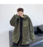 W205P125 Lambswool Jacket Handsome Hooded Thickened Cotton-padded Casual Jacket