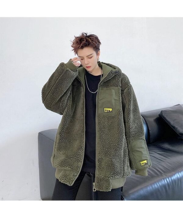 W205P125 Lambswool Jacket Handsome Hooded Thickened Cotton-padded Casual Jacket