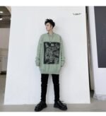 Kk1525 Animal Alphabet Print Men's Solid Color Loose Thick Sweater