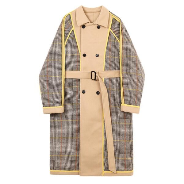 Retro Plaid Wool Coat Plaid Trench Coat Flannel Coat Checkered Jacket Double Breasted Coat