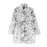 F425P185 Winter Long Windbreaker Hair High End Men and Women Stand Collar Leopard Print Thickened Coat