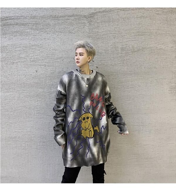 Kk1303p85 Autumn and Winter Pikachu Pattern Tie Dye Round Neck Men's Pullover Sweater