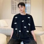 A452-6126-P55 New Personality Label Round Collar T-shirt
