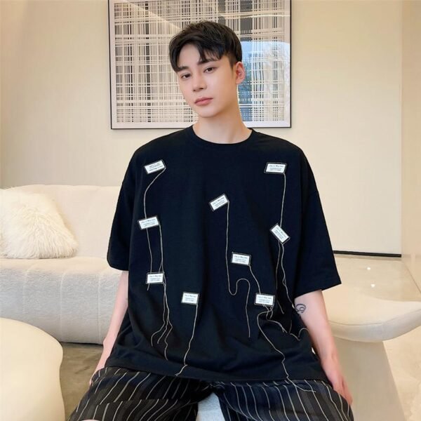 A452-6126-P55 New Personality Label Round Collar T-shirt