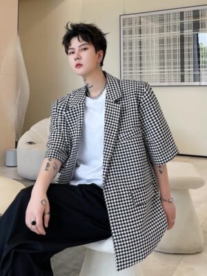 KK1703/P115 Houndstooth Short Sleeve Suit Jacket