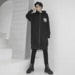 Korean Fashion Men's Windbreaker Jacket Zip Up Jacket Long Skull Jacket