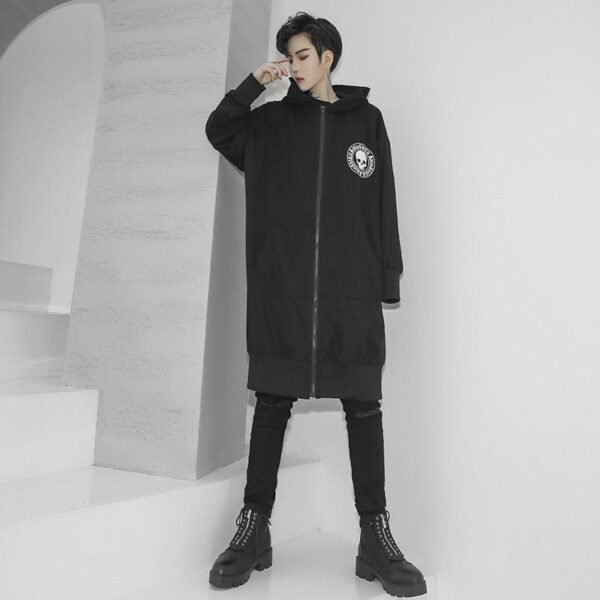 Korean Fashion Men's Windbreaker Jacket Zip Up Jacket Long Skull Jacket