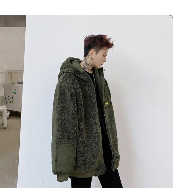 W205P125 Lambswool Jacket Handsome Hooded Thickened Cotton-padded Casual Jacket