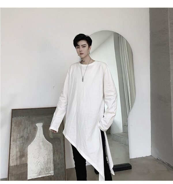 Spring Yamamoto Dark Irregular Hem Side Slit Men's Long Sleeve T-shirt